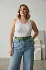 Plus Size Green Women's Belt with Chain Detail, Thick Model - SH731 - Image 2