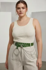 Plus Size Green Women's Belt with Chain Detail, Thick Model - SH731 - Image 3