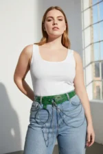 Plus Size Green Women's Belt with Chain Detail, Thick Model - SH731 - Image 5