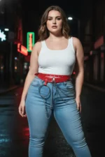 Plus Size Red Women's Belt with Chain and Ring Detail, Leather Look - SH731 - Image 4