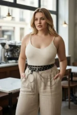 Plus Size Black Women's Belt with Chain and Ring Detail Outfit Complementary - SH731