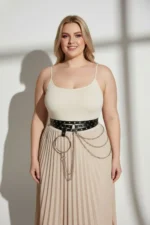 Plus Size Black Women's Belt with Chain and Ring Detail Outfit Complementary - SH731 - Image 4