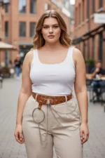 Plus Size Women's Belt with Chain Detail and Ring Embellished Trendy Design - SH731