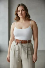 Plus Size Women's Belt with Chain Detail and Ring Embellished Trendy Design - SH731 - Image 3