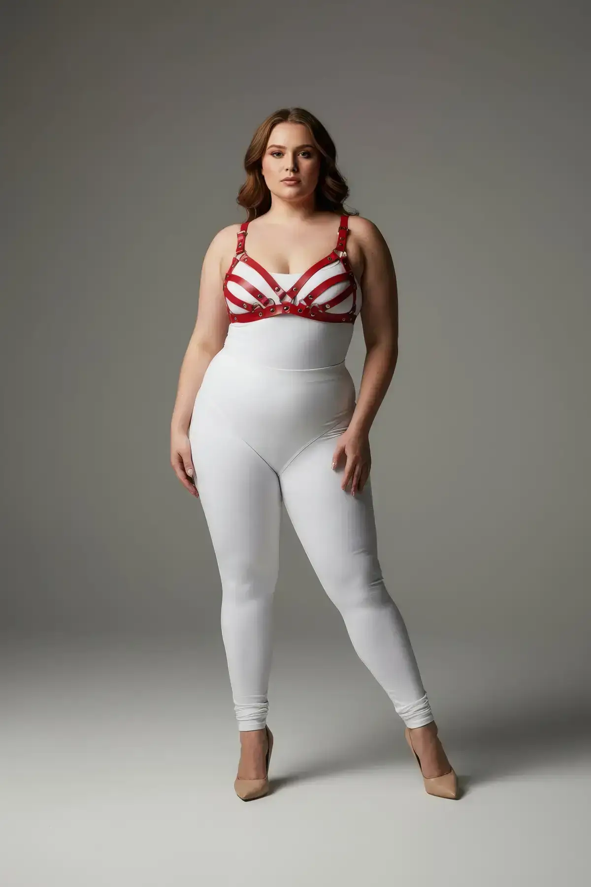 Plus Size Red Women's Leather Bra Harness Set Stylish Fantasy Accessory - SH733