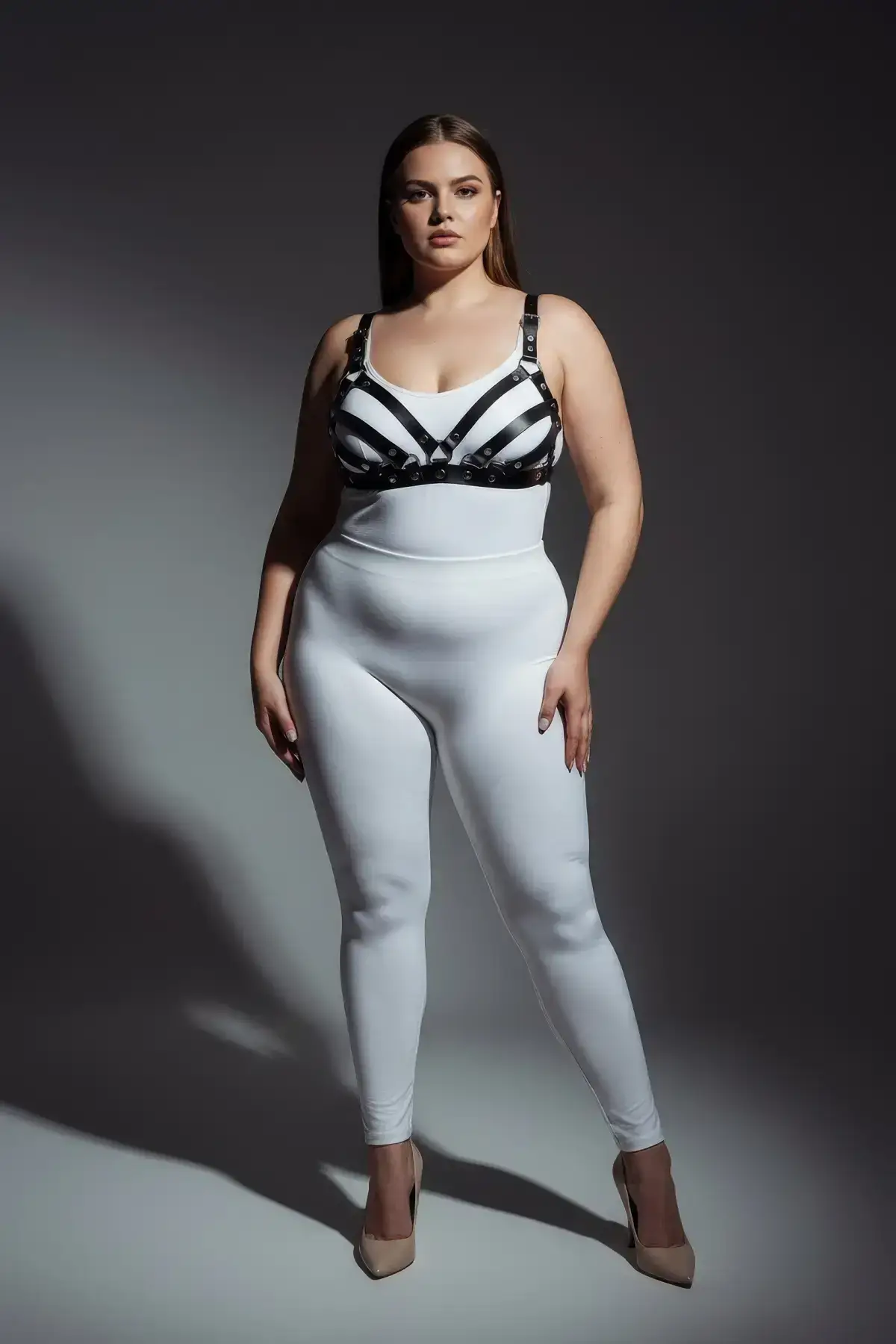 Plus Size Black Women's Leather Bra Harness Set with Adjustable Straps - SH733