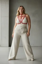 Plus Size Red Women's Leather Harness Body Accessory with Belt and Ring Detail - SH747 - Image 2