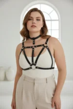 Plus Size Black Women's Leather Belt Body Accessory with Choker Detail - SH747 - Image 3