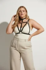 Plus Size Black Women's Leather Belt Body Accessory with Choker Detail - SH747 - Image 4