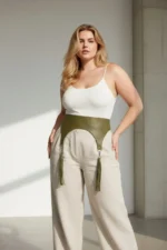 Plus Size Khaki Women's Belt with Tassel Detail, Wide Leather - SH755 - Image 2