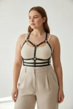 Plus Size Black Women's Leather Harness with Metal Details - SH760 - Image 3