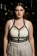 Plus Size Black Women's Leather Harness with Metal Details - SH760 - Image 5