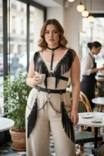 Plus Size Black Women's Leather Harness with Tassels Body Accessory - SH768