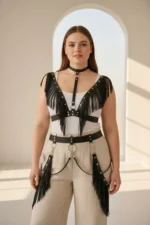 Plus Size Black Women's Leather Harness with Tassels Body Accessory - SH768 - Image 3