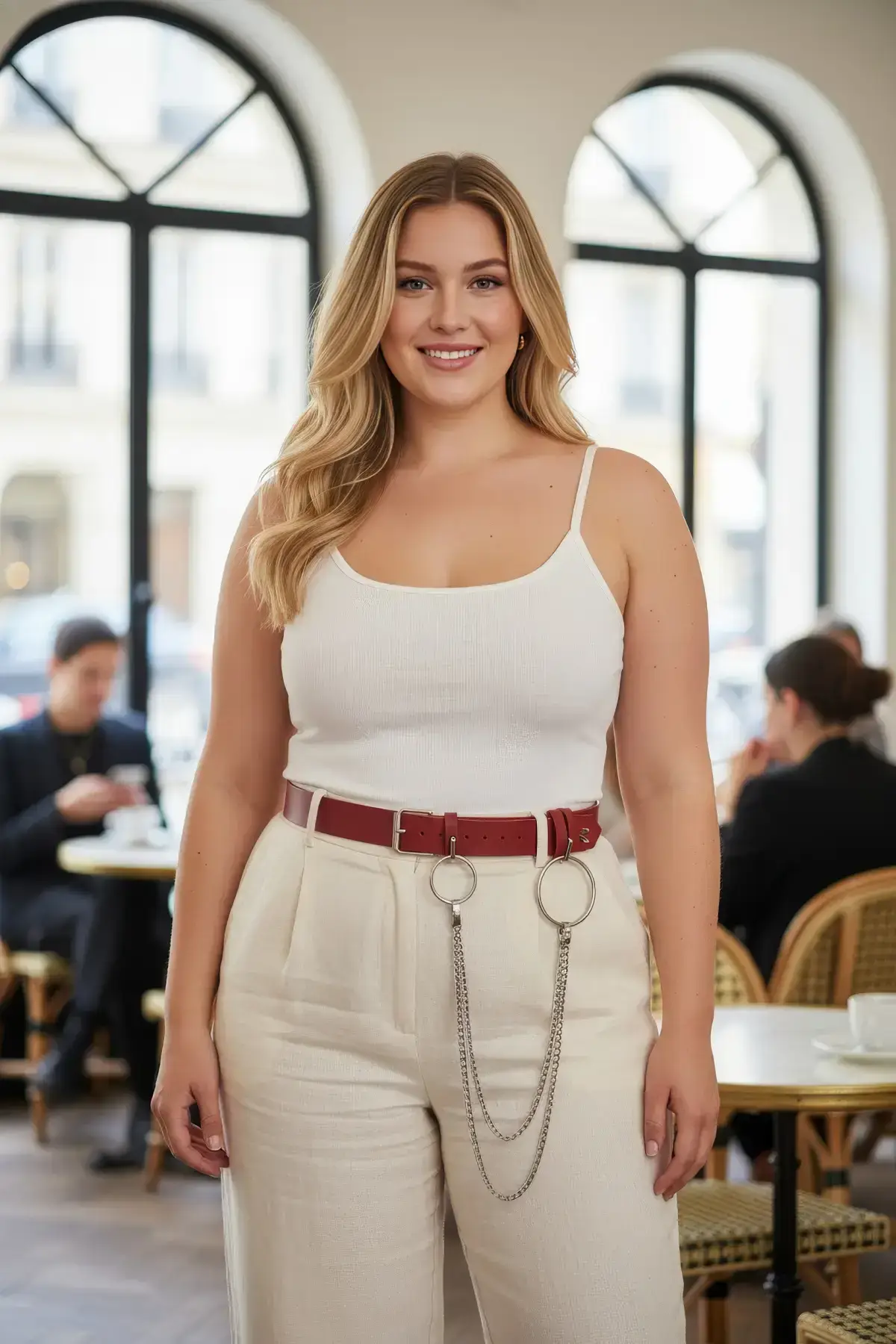 Plus Size Women's Leather Belt with Ring and Chain Detail - SH779