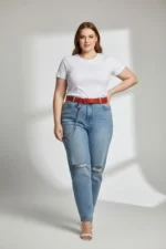 Plus Size Women's Leather Belt with Ring and Chain Detail - SH779 - Image 2