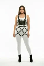 Büyük Beden Siyah Kafes Detaylı Harness Aksesuarlı Deri Etek SH785 - Image 2