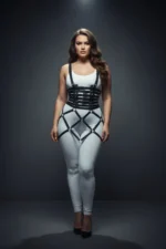 Büyük Beden Siyah Kafes Detaylı Harness Aksesuarlı Deri Etek SH785 - Image 4