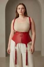 Plus Size Red Women's Belt Corset Style Strappy Leather Body Accessory - SH787 - Image 3