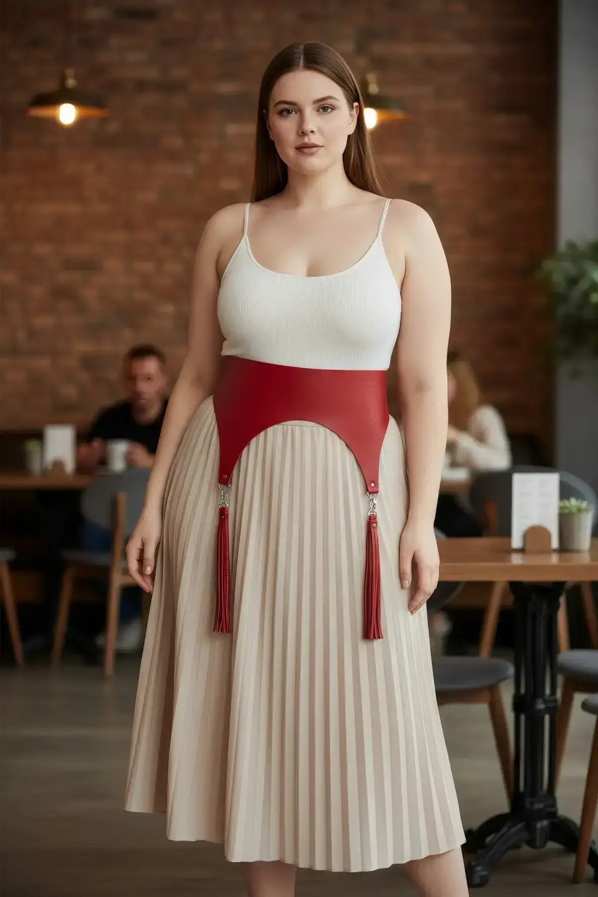 Plus Size Red Women's Belted Corset with Tassel Detail - SH788