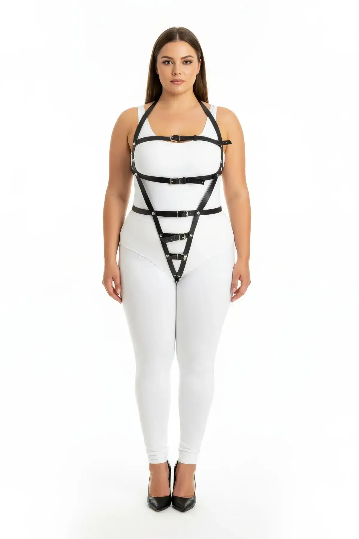 Siyah Büyük Beden Çok Tokalı Deri Body Harness SH790