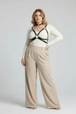 Plus Size Black Women's Leather Harness Body Accessory with Chain Detail - SH797 - Image 2