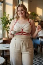 Plus Size Red Women's Leather Body Accessory with Belt and Chain Detail - SH808