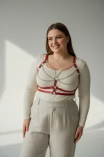 Plus Size Red Women's Leather Body Accessory with Belt and Chain Detail - SH808 - Image 3