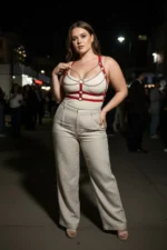 Plus Size Red Women's Leather Body Accessory with Belt and Chain Detail - SH808 - Image 4