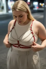 Plus Size Red Women's Leather Body Accessory with Belt and Chain Detail - SH808 - Image 5