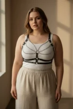 Plus Size Black Women's Leather Body Harness with Chain Detail - SH808 - Image 3