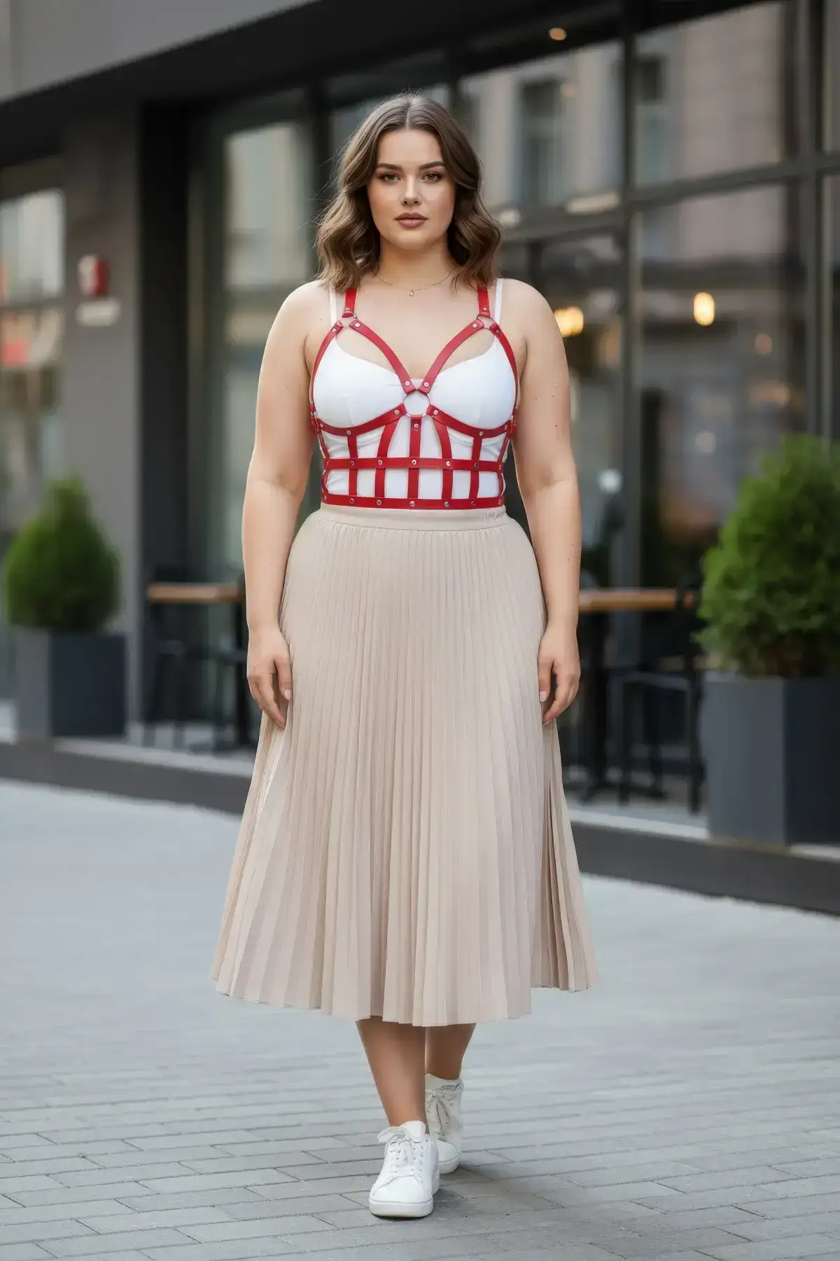 Plus Size Red Women's Belt Corset Style Leather Body Accessory - SH819