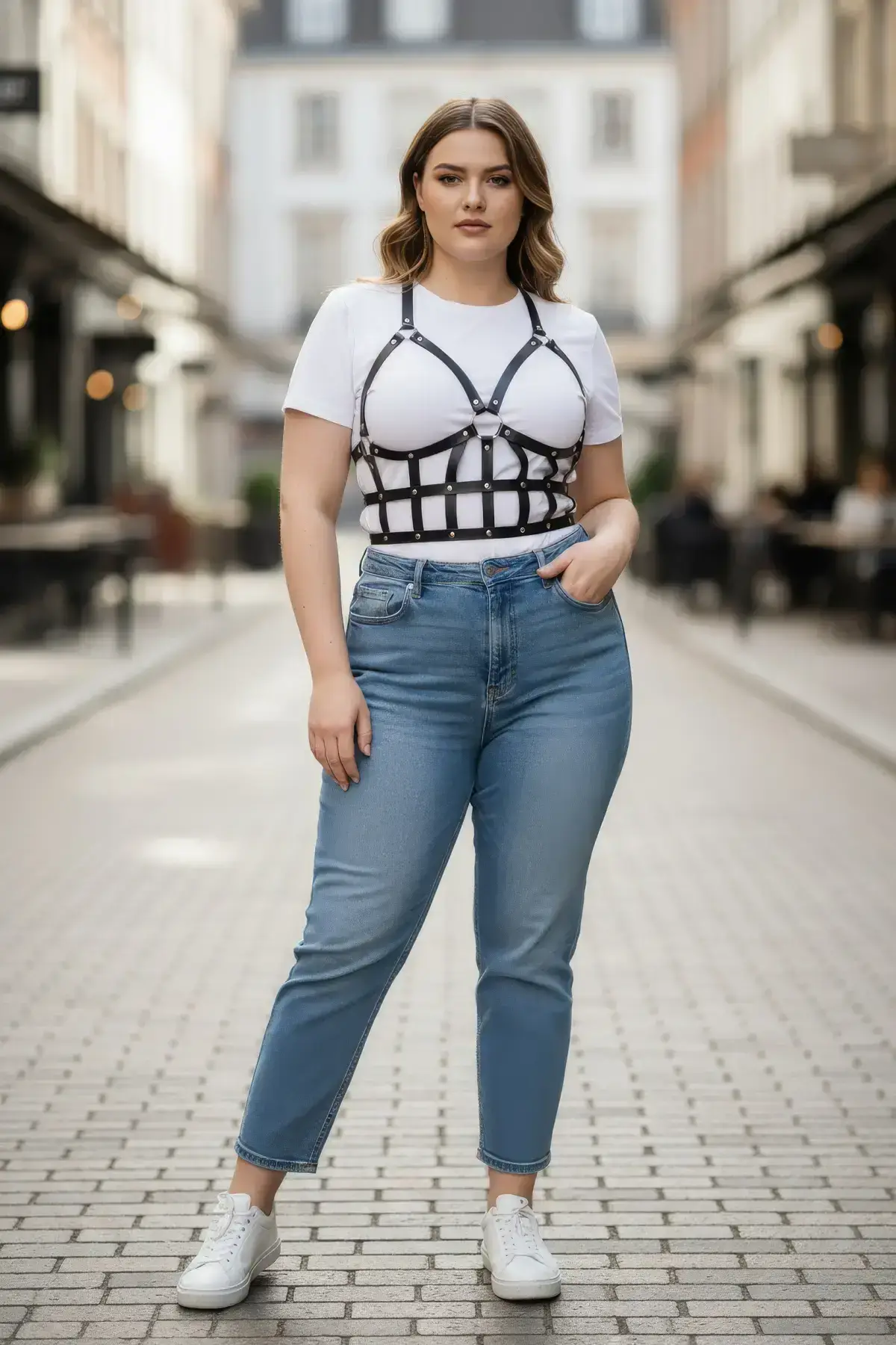 138844.webp Plus Size Black Women's Leather Body Harness Combination Set - SH819 - Image 1