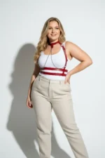 Plus Size Red Women's Leather Harness Body Accessory with Chain Detail - SH824 - Image 4