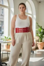 Plus Size Red Women's Belt Corset Model Wide Waist Multi-Buckle Leather - SH827