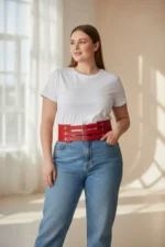 Plus Size Red Women's Belt Corset Model Wide Waist Multi-Buckle Leather - SH827 - Image 2