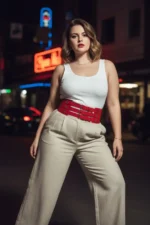 Plus Size Red Women's Belt Corset Model Wide Waist Multi-Buckle Leather - SH827 - Image 4