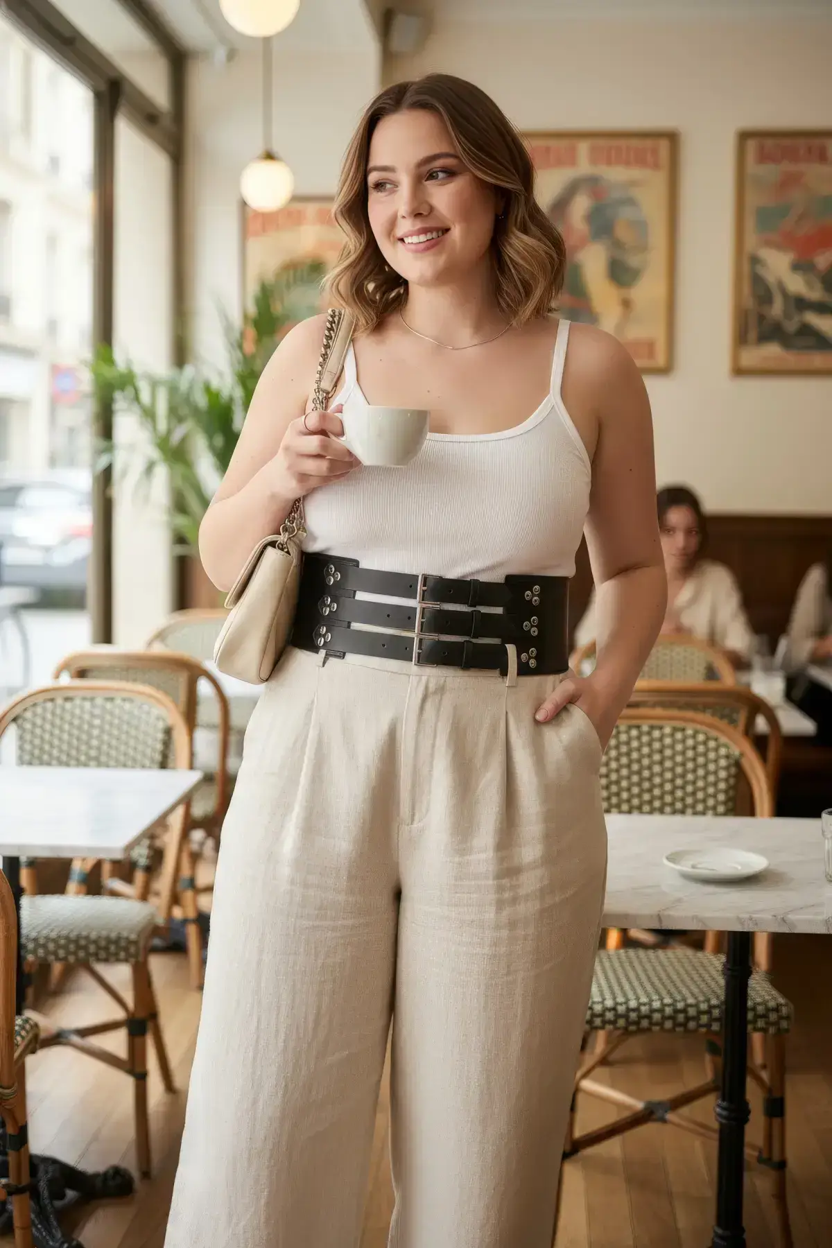 Plus Size Black Women's Wide Corset with Multiple Buckles - SH827