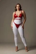 Plus Size Red Women's Harness Set Sexy Leather with Stud Details - SH849