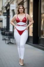 Plus Size Red Women's Harness Set Sexy Leather with Stud Details - SH849 - Image 4
