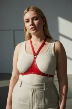 Plus Size Red Women's Belt Leather Body Accessory with Stud Detail - SH850 - Image 2