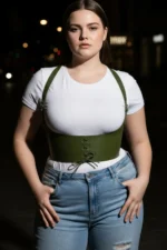 Plus Size Khaki Women's Corset with Belt and Lace-up Detail, Aesthetic Design - SH855 - Image 5