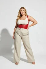 Plus Size Red Women's Belted Corset Style Shoulder Strap Dress - SH855 - Image 4