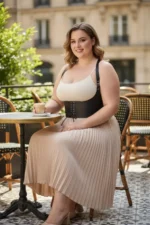 Plus Size Black Women's Belted Shoulder Strap Lace-up Corset Detail - SH855