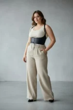 Plus Size Black Women's Belted Shoulder Strap Lace-up Corset Detail - SH855 - Image 2