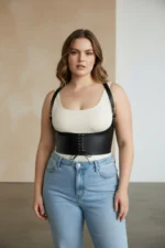Plus Size Black Women's Belted Shoulder Strap Lace-up Corset Detail - SH855 - Image 3