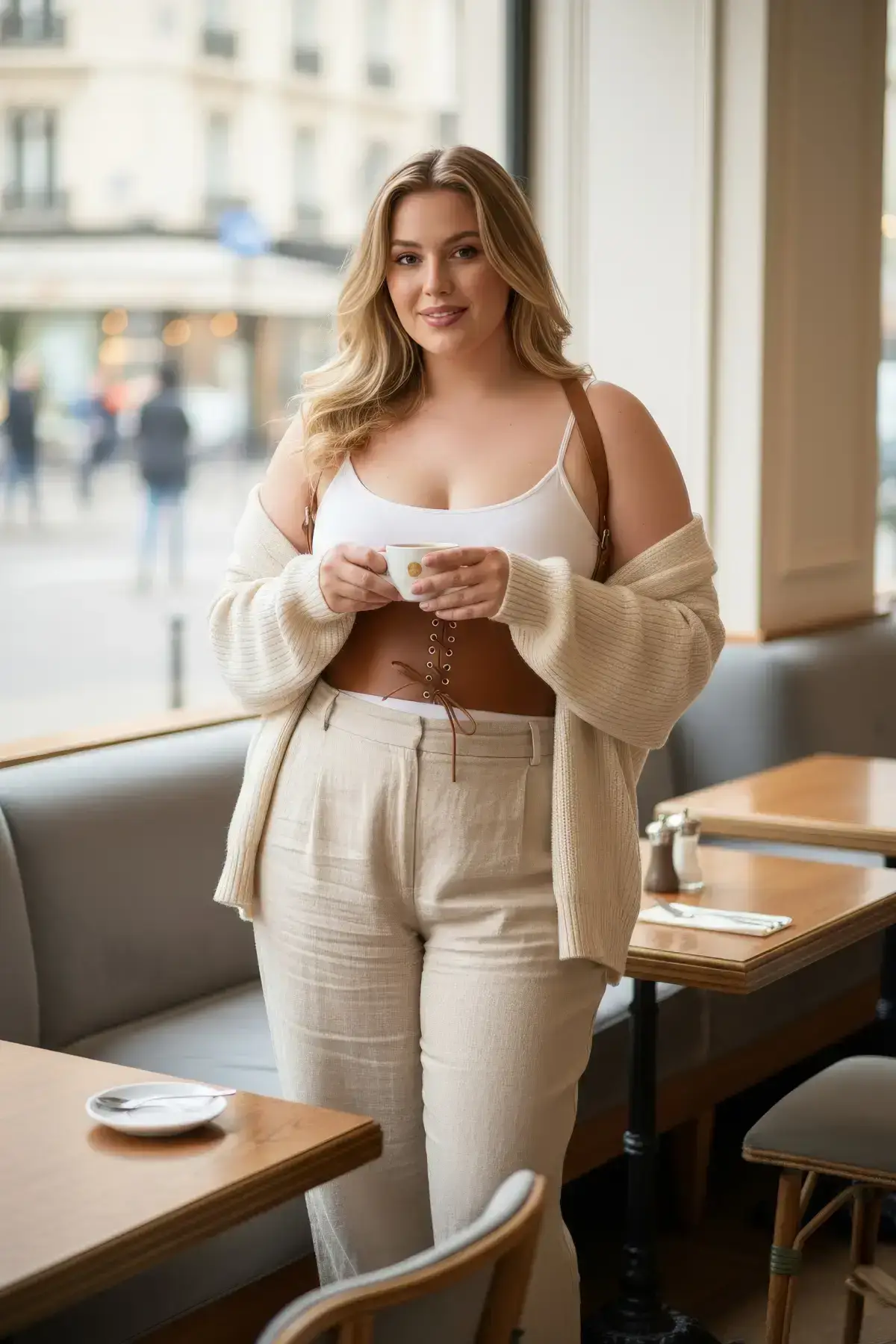 Plus Size Women's Leather Belted Shoulder Strap Lace-up Corset Design - SH855