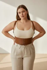 Plus Size Women's Leather Belted Shoulder Strap Lace-up Corset Design - SH855 - Image 3