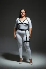 Plus Size Black Women's Harness Set with Garter Belt, Stylish Leather Accessory - SH863 - Image 4