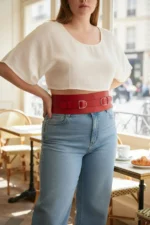 Plus Size Red Women's Belt, Wide Corset-Look, Double Buckle - SH875 - Image 3